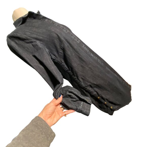 Chicos dark Denim Shirt Dress above knee Size 10 Button Detail Cotton stretch - Picture 8 of 13